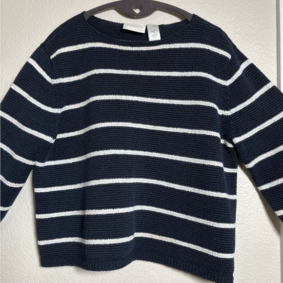 Liz Claiborne Sweaters - Liz Claiborne Classic Blue and White Striped Crew Neck Sweater. Cotton Blend.